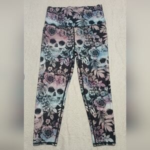 Evolution and Creation Leggings with Floral Skull Design